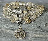 Abundance, Success Citrine 108 Mala Prayer Beads, Lotus Healing Chakra Necklace, Wrap Gemstone Bracelet, Yoga meditation Stack Mala Bracelets,