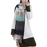 SHOHOKU Large Chunky Plaid Scarf Coloured Checked Oversized Scarf Tassel Soft Fall Winter Thick Warm Shawl Women