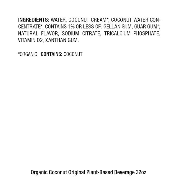 PACIFIC FOODS ORIGINAL ORGANIC COCONUT MILK, PLANT BASED MILK, 32 OZ CARTON