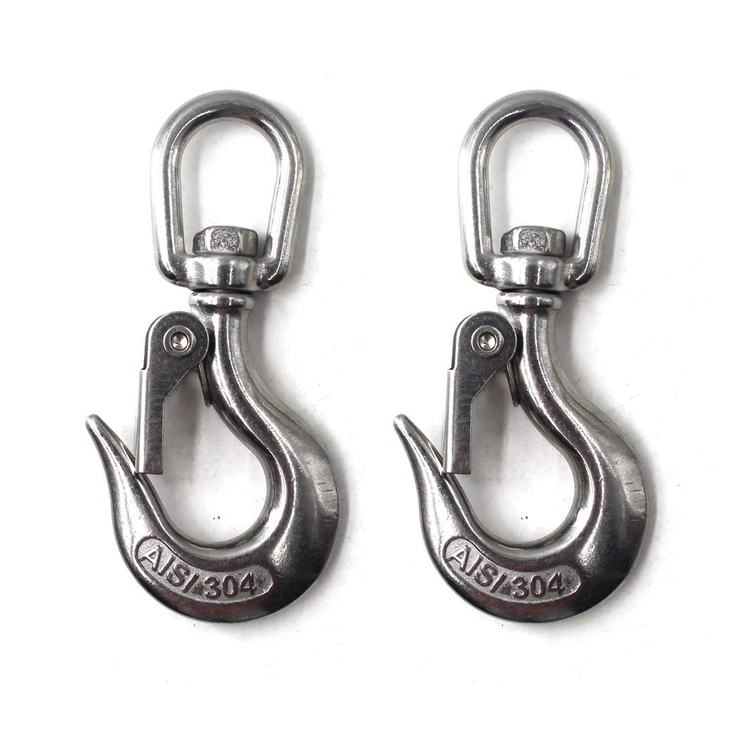 Flomore 304 Stainless Steel Lifting Hook Heavy Duty Lifting Safety Hook Rotatable WLL 350 KG (Pack of 2)