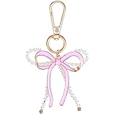 LXUEJIE Pearl Bow Bag Charm, Bow Charm Keychain Cute Pearl Bows Keychain for Women Pink Bows Keychains Accessories for Purse Handbag Backpack Car Key Thanksgiving Day