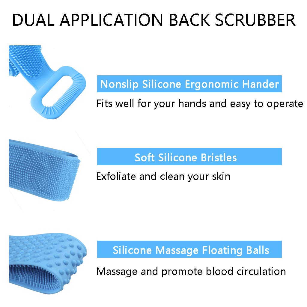 CAREHOOD Long Silicone Back Scrubber - Dual Application Extended Bath Body Brush, Great Shower Scrubber Tool for Cleansing, Exfoliating, SPA & Massage : Beauty