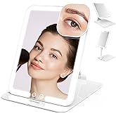 Mocado Travel Makeup Mirror with Light, Tripple Folding Vanity Mirror with Lights, 3 Colors Lighted Makeup Mirror, 1500mAh Rechargeable, Memory Function, Freely Adjust Height and Angle(White)