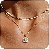 Vavily Dainty Pendant Gold Necklace for Women Layered 14K Diamond Pendant Gold Plated Necklace Cubic Zirconia Trendy Chain Choker Necklace Stack Gold Jewelry Gifts for Women