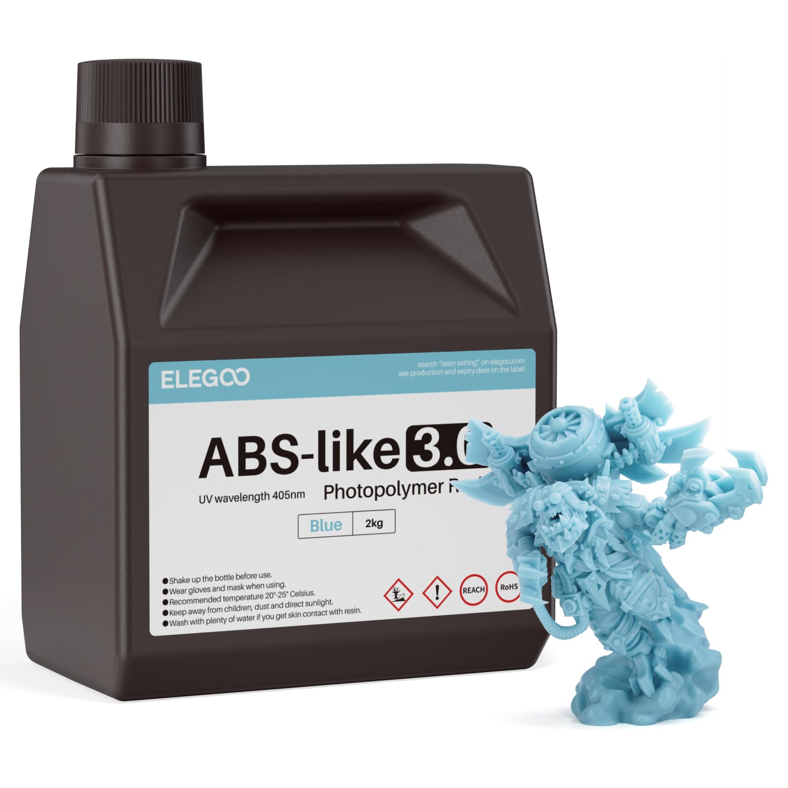 ELEGOO ABS-Like 3D Printer Resin 3.0, 405nm UV Curing Photopolymer Resina for Mars Saturn Jupiter MSLA DLP LCD Impresora with High Strength and Toughness, Low Viscosity, Blue 2000g Image