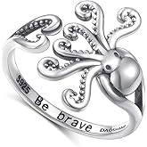 Sea Jewelry S925 Sterling Silver Octopus Ring Earrings Anklet New Pirate Octopus Tentacles Black Opening Ring Cute Sea Animal Jewelry for Women