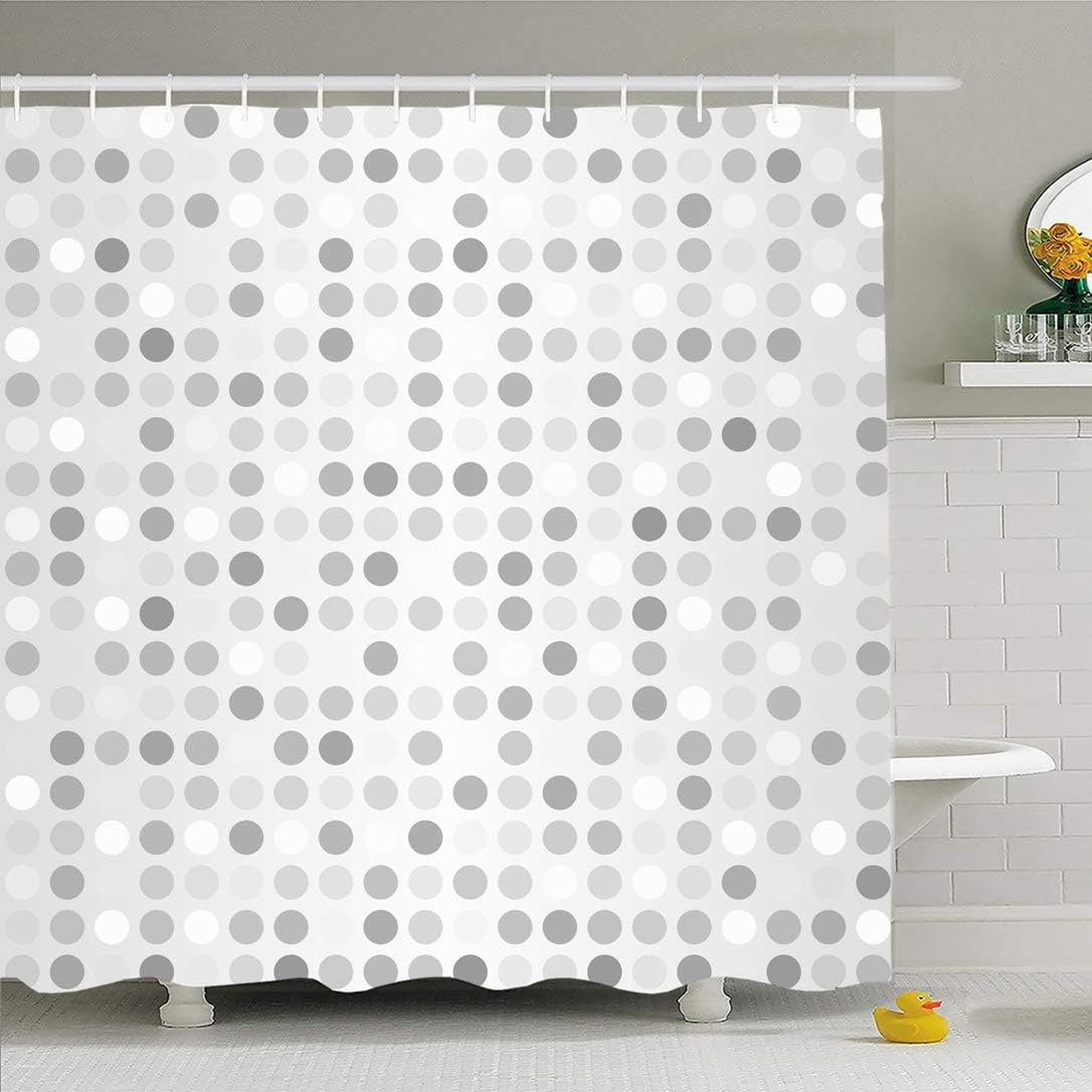 Ahawoso Shower Curtain Set with Hooks 66x72 Silver Polka Dot Pattern Circular Grey Arsenic Gray Geometric Mesh Abstract Order Textures Lattice Waterproof Polyester Fabric Bath Decor for Bathroom