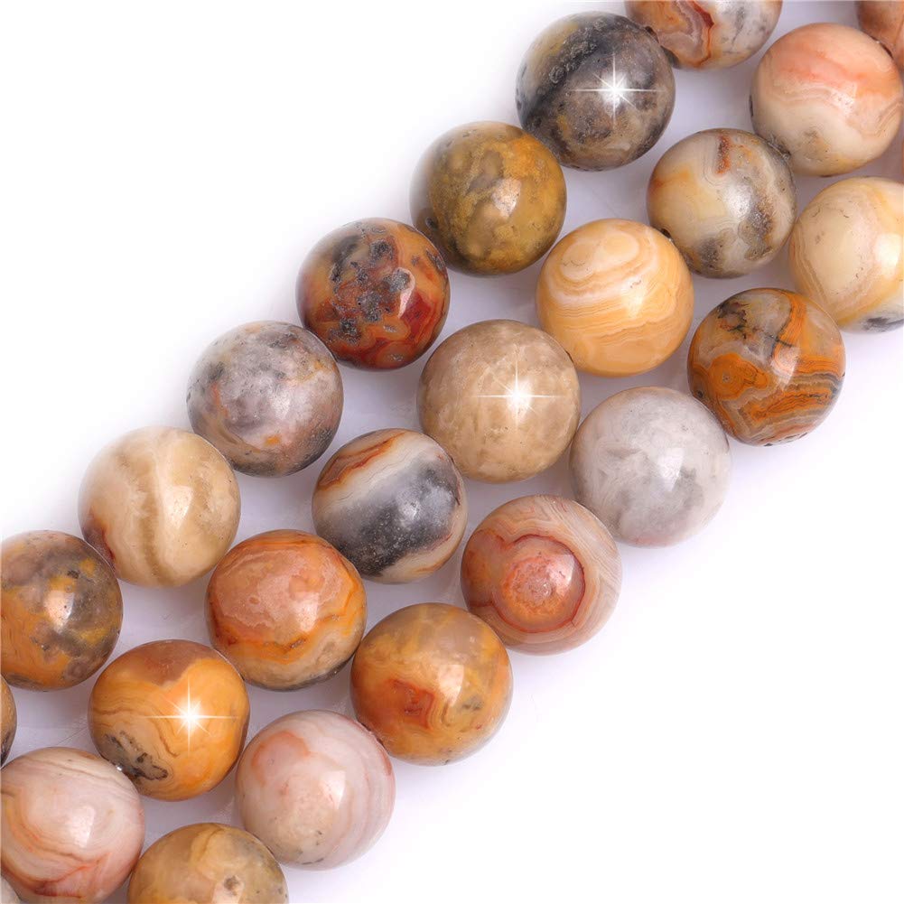 Natural Yellow Crazy Lace Agate Gemstone Semi Precious Round 10mm Loose Beads for Jewellery Making DIY Bracelet Necklace Crafts 15''