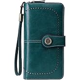 covimy Large Capacity Leather Wallets for Women，Credit Card Holder with RFID Wristlet Clutch purses for Woman