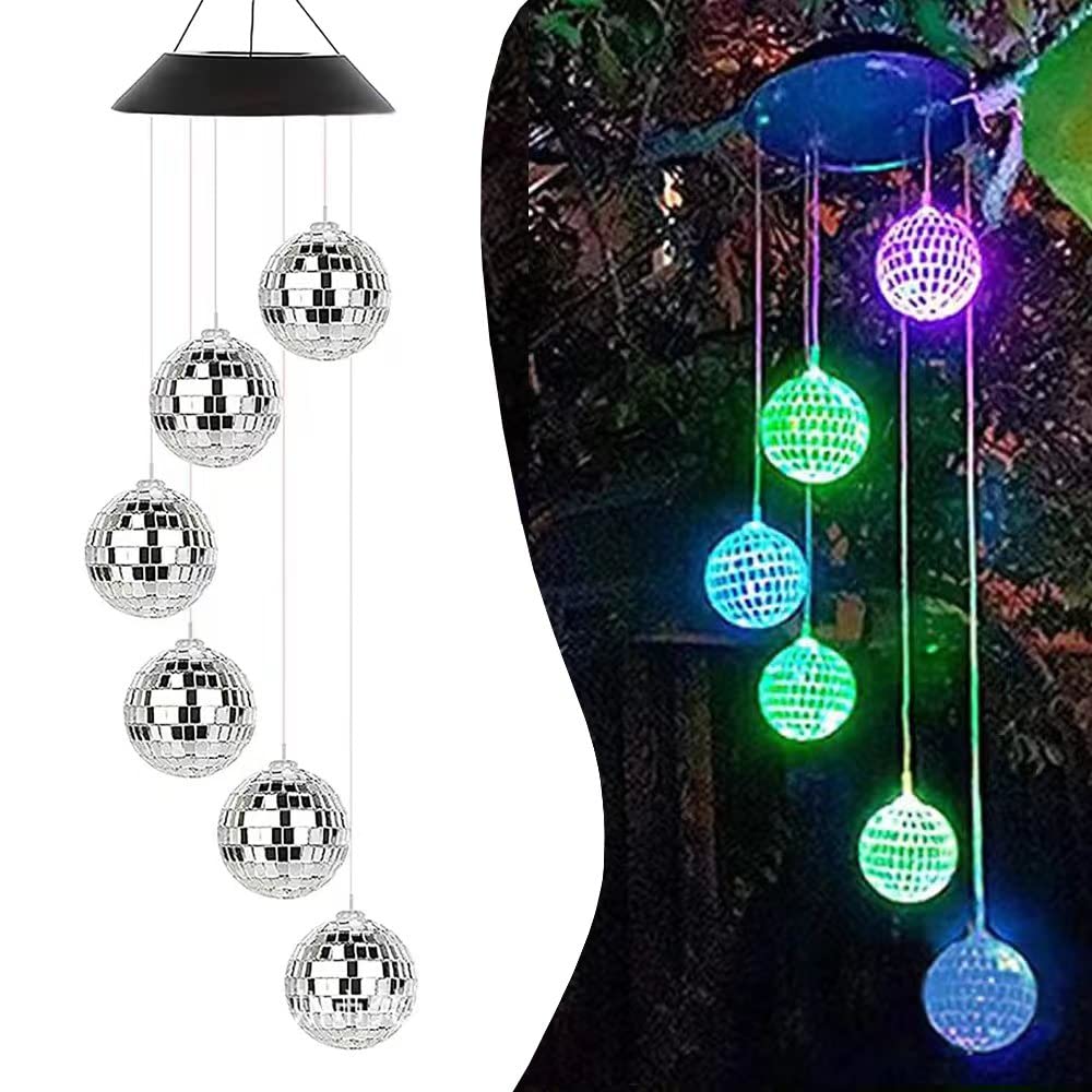 HeiPen Solar wind chimes for outside, Color Changing Disco Ball Solar Garden Lights, Best Gifts for Mom Grandma Women Wife Aunt Sister Friends