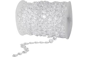 BlueSnail 99 ft Clear Crystal Acrylic Like Beads Wrapped by The Roll - Wedding Decorations, Party Decor, DIY(Flat, Clear)