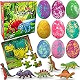 Bath Bombs for Kids with Surprise Toys Inside Plus Dinosaur Puzzle - Set of 9 Organic Dino Egg Bath Bombs with Rich Bubbles, Birthday Gift for Kids