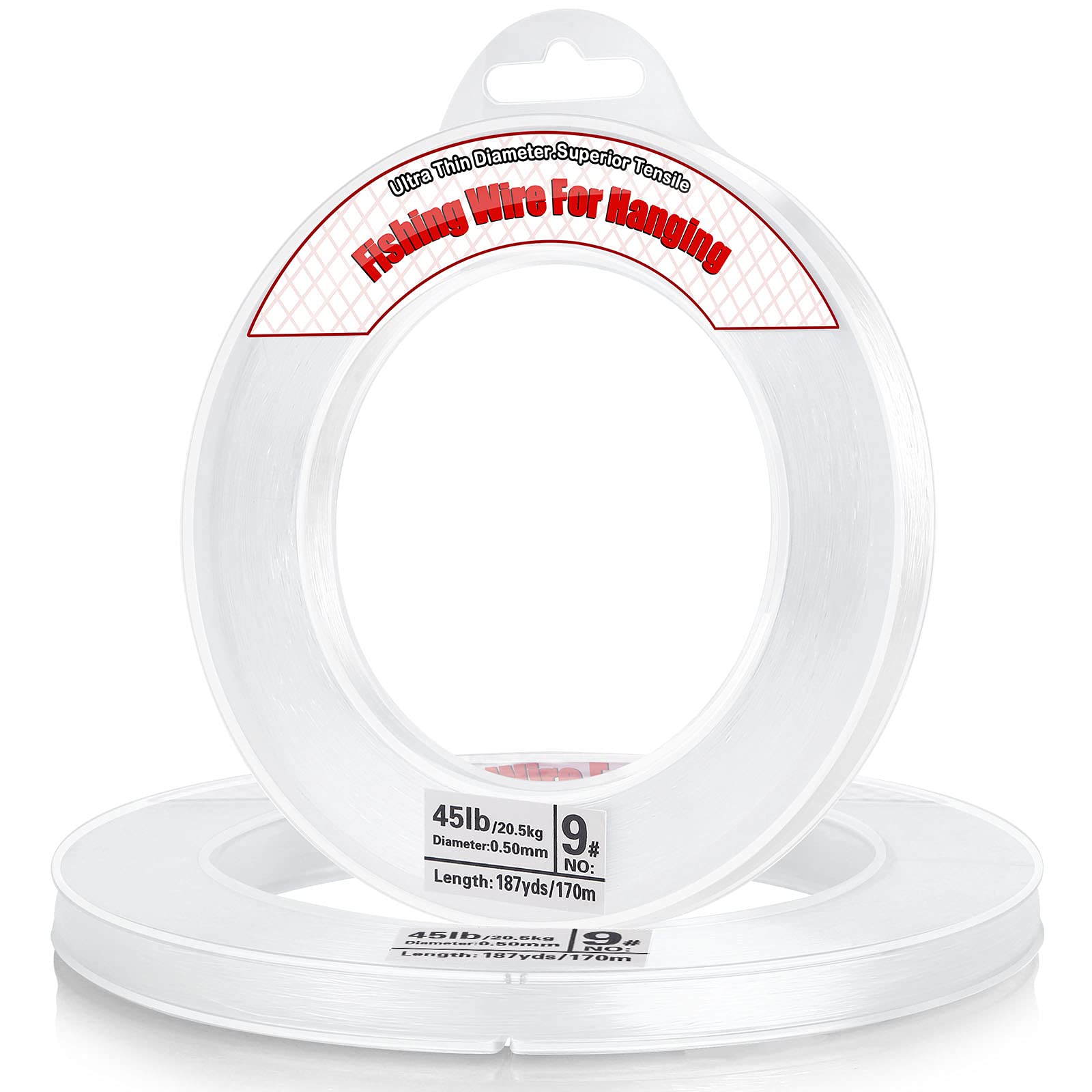 Acejoz Clear Fishing Wire, 656FT Fishing Line Clear Invisible Hanging Wire Strong Nylon String Supports 40 Pounds for Balloon Garland Hanging Decorations (0.5mm, 558ft, 45LB)