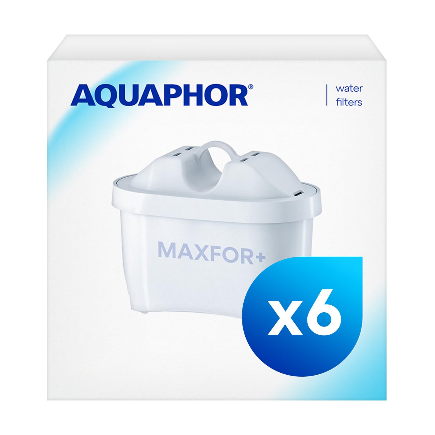 AQUAPHOR Maxfor+ Replacement Filter Cartridge Pack of 6 - Compatible with All Aquaphor Maxfor+ Filter jugs and Other Leading Brand jugs | Reduces limescale, Chlorine, microplastics and PFAS.