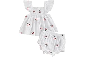Toddler Baby Girl Summer Clothes Cherry Ruffle Sleeveless TunicTops Shorts Shrit Bloomers Princess Outfit