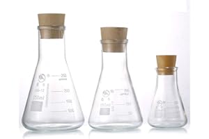 Rngeo Glass Erlenmeyer Flask Set, (250 ml, 150 ml & 50 ml) Graduated Borosilicate Glass Erlenmeyer Flasks with Rubber Stopper