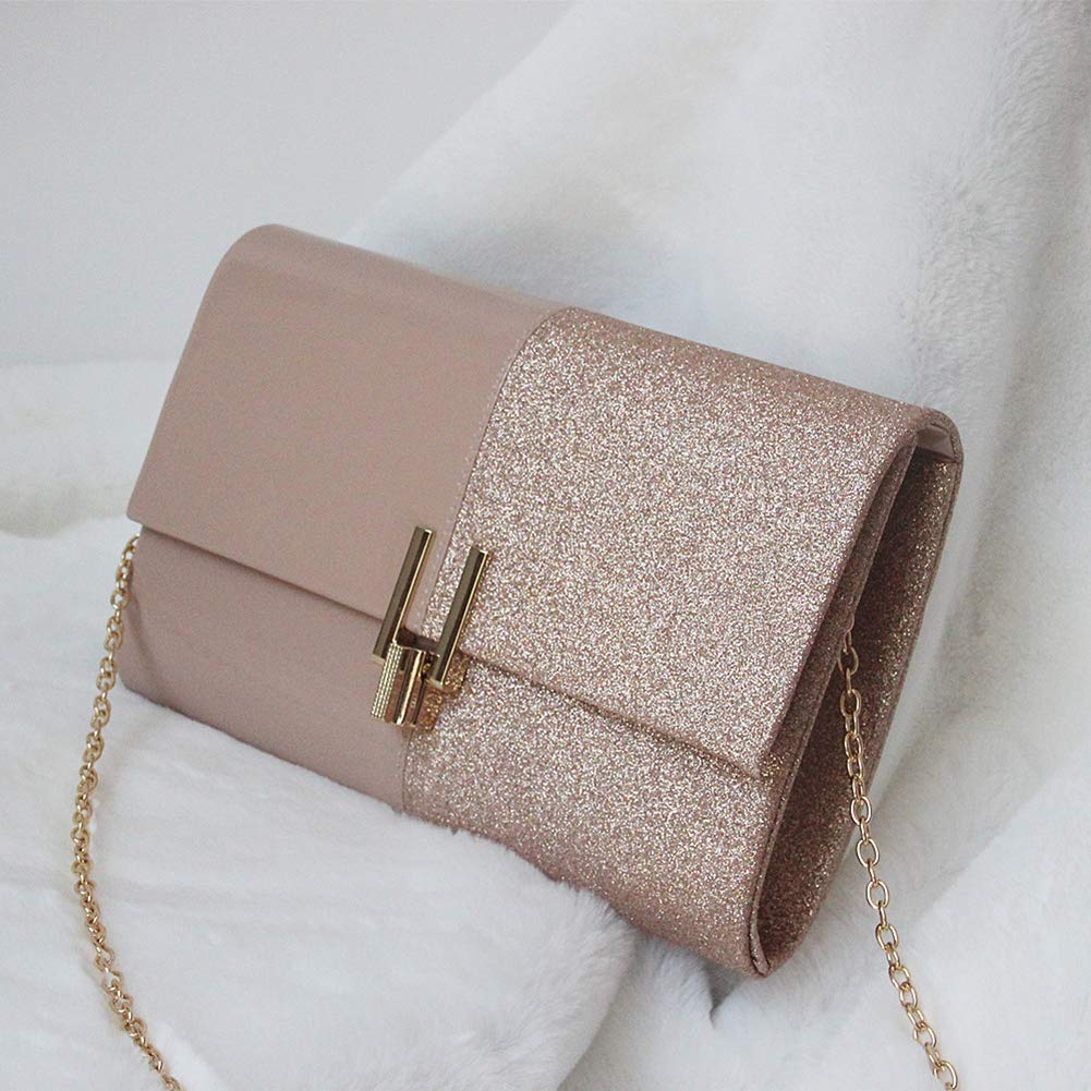 Women Glitter Envelope Clutch Purses, Bridal Elegant Handbags with Chain - Flap Crossbody Bag for Wedding Party (pink-1)