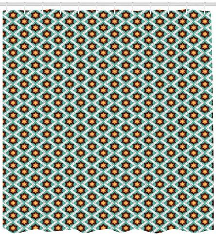 Abstract Shower Curtain, Grunge Stars with Zig Zag Background Murky Chevron Hippie Design, Cloth Fabric Bathroom Decor Set with Hooks, Sea Green Orange Burgundy,66 X 72 Inches,Multicolor