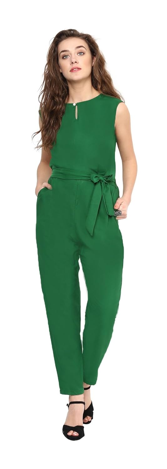 uptownie lite women's crepe waist tie jumpsuit (green)
