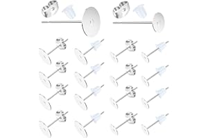 VERACT Earring Posts Stainless Steel, 500Pcs Hypoallergenic Flat Pad Earring Studs (4mm, 6mm) with Butterfly and Rubber Bullet Earring Backs for Jewelry Making Findings