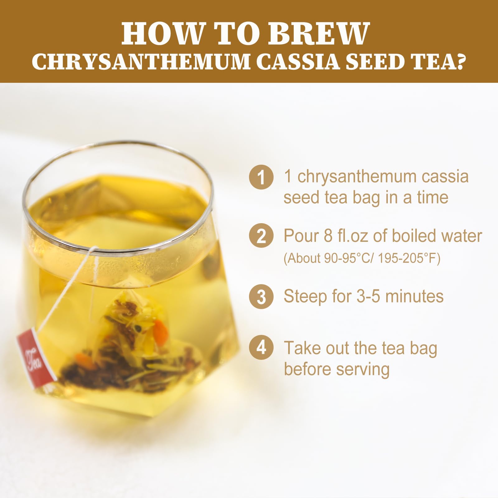 FullChea - Chrysanthemum Cassia Seed Tea, 30 Teabags, 5g/bag - Burdock Root, Goji Berries, Osmanthus, Honeysuckle Combination Herbal Tea