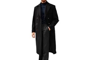 Runcati Mens Trench Coat Notch Lapel Double Breasted Peacoat Wool Blend Casual Long Overcoat