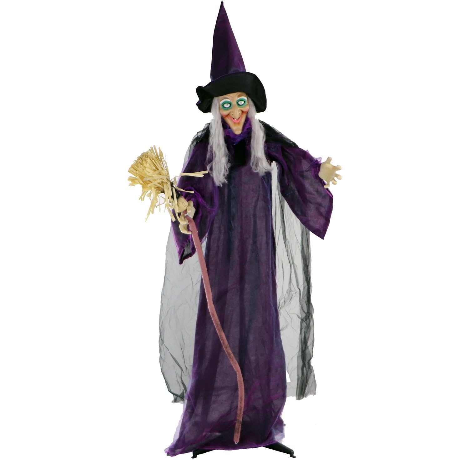 Photo 1 of **NON FUNCTIONAL** Haunted Hill Farm Life-Size Scary Talking Witch with Broomstick, Halloween Animatronic with Touch Activated Lights and Sound, Battery Operated Indoor or Covered Outdoor Halloween Decorations