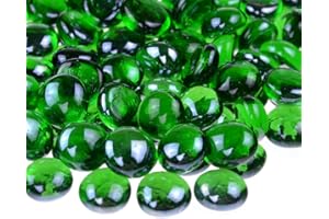 KINGOU Flat Glass Gems/Marbles/Stones/Beads for Vase Filler, Table Scatter, Games - 1 Lbs (17-19mm, Approx. 3/4")-Green