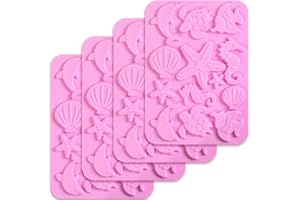Newk Marine Themed Silicone Mold, Pack of 4, Seasell, Conch, Seahorse, Starfish, Tortoise Silicone Mold for Fondant, Hard Can