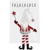 Mud Pie Christmas Dangle Gnome Tea Towel, FA La La, 21" x 14"