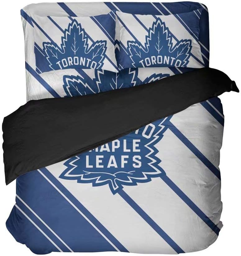 Maspt Toronto Diagonal Stripes Hockey Duvet Coverlets Comfortable Bed Sheet Sets Great Bedroom Decor for Child (Blue and White, Full 4pcs)