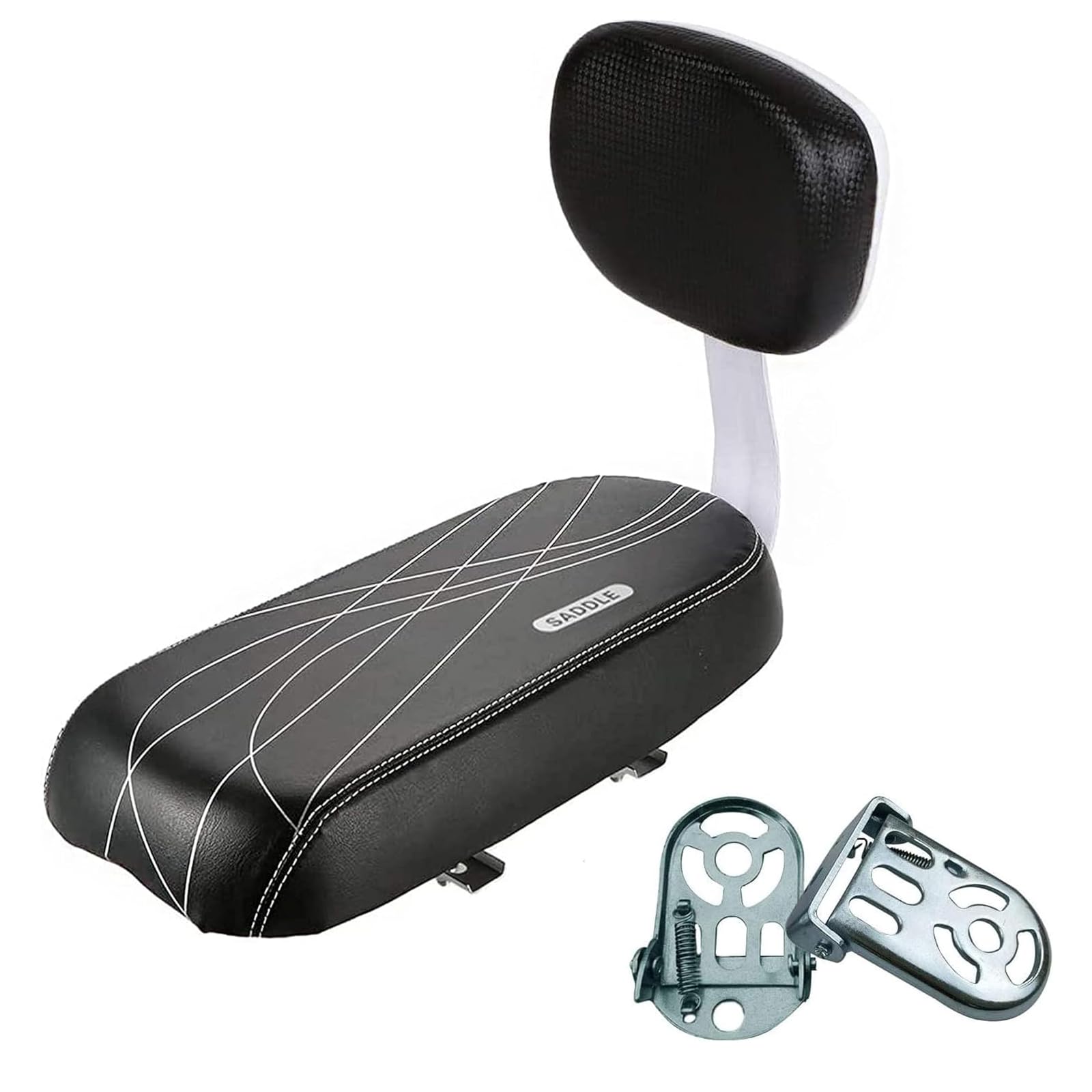 alouweekuky Bicycle Back Seat, Upholstered Saddle with Backrest, Foldable Bicycle Footrest, for Toddlers, Children, Friends, Leather Cover, for Attaching to Pannier Rack