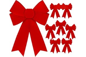 8 Pieces Red Velvet PVC Indoor/Outdoor Christmas Bows, Perfect for Door, Fireplace, Stairs, Balcony, Veranda