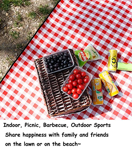 Extra Large Picnic Blanket with Tote,Foldable and Waterproof Sandproof Plaid Handy Mat for Outdoor Hiking Beach Travel Camping on Grass Red