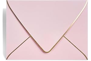 AZAZA A7 Pink Envelopes 50 Pack 5 x 7 - V flap, Quick Self Seal, With Gold Border, For 5x7 Cards| Perfect for Weddings, Invitations, Photos, Graduation, Baby Shower|Thick Luxury Paper (Pink-golden border)