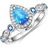 925 Sterling Silver Teardrop Urn Rings Hold Loved Ones Ashes, Blue Opal Cremation Keepsake Urn Ring Memorial Jewelry Gift for Ashes for Women