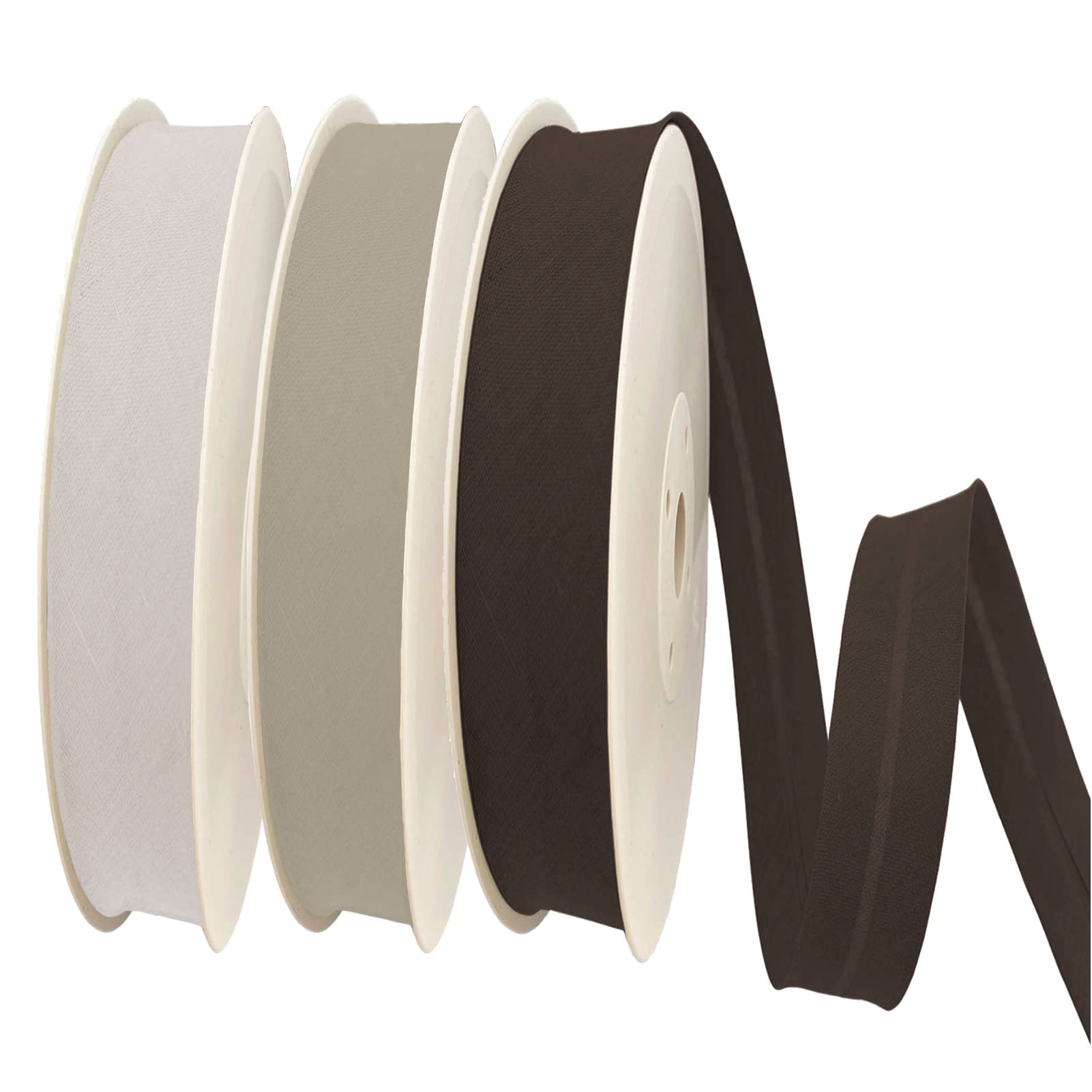 TEXTEX = 30mm Wide Bias Binding Tape. 50% Cotton and 50% Polyester. Pack of 3 Pieces of 10m Each - (Off White/Beige/Brown)