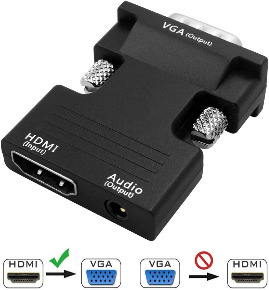 HUACAM 1080P Female HDMI to VGA Male Converter Adapter Dongle - 3.5mm Stereo Audio - for TVs, Speakers, Computers, Laptops, Gaming Consoles, Notebooks, Blu-ray DVD Players & More