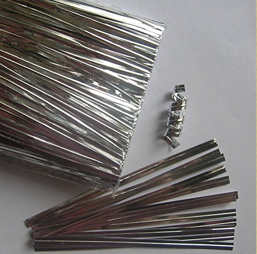 AIRSUNNY - 1000pcs 4" SILVER metallic twist ties foil twist ties for cello bags treat bags in birthday party wedding party
