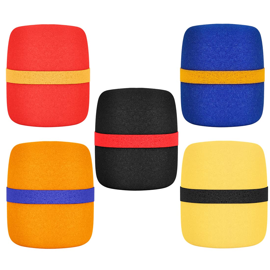 Alnicov 5 Pack Thick Handheld Microphone Windscreen Sponge Cover in Black,Blue,Orange,Yellow,Red