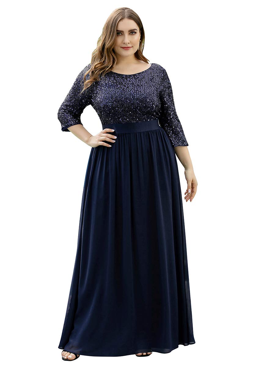 Photo 1 of Ever-Pretty Women's Round Neck Maxi Dresses Sequin Plus Size Formal Dresses for Women Navy Blue US20