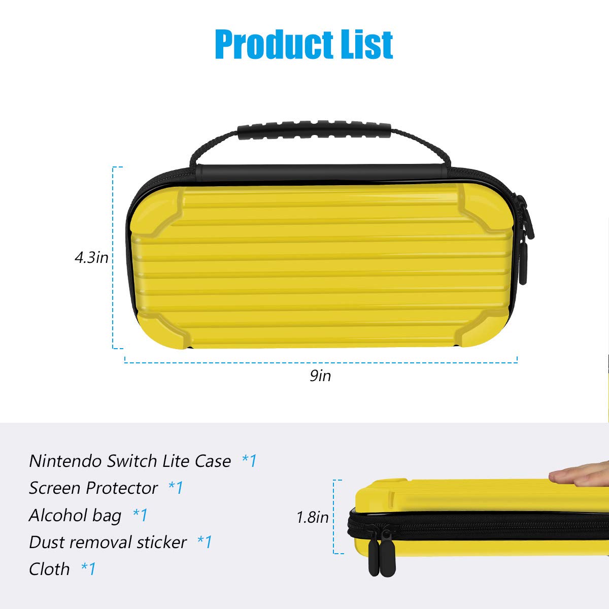 Carry Case for Nintendo Switch Lite Portable Travel Protector Case with 10 Game Slots and Tempered Glass Screen Protector - Yellow