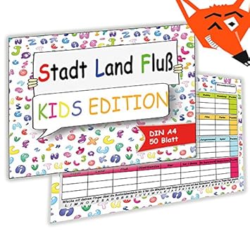 Stadt Land Fluß Junior Kids Edition Für Kinder Jungen Mädchen Spielblock Im Din A4 Format Block Geschenkidee Kindergeburtstag Gesellschaftsspiel