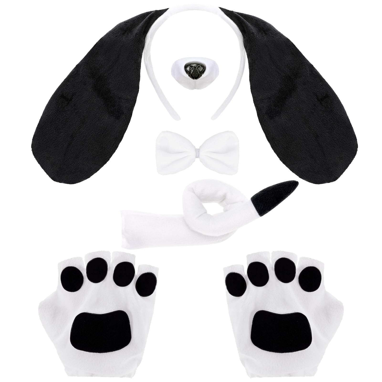 5 Pieces Puppy Dog Costume Set,Animal Costume Accessories Dog Ears Headband Bow Tie Tail Fake Nose Puppy Paw Gloves Dog Fancy Dress Halloween Cosplay Party
