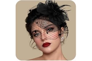 Masedy Fascinators Hats for Women Tea Party Hat Feather Mesh Headband Vintage Lace Cocktail Headwear Veil Hair Clip Church