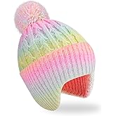LCTWFY Kid Beanie Knit Hat with Earflap, Warm Winter Knit Hat with Pom, Children Thick Ski Cap for Girl Boy Cuffed Beanie Cap