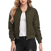 andy & natalie Women's Bomber Jacket Fashion Quilted Casual Lightweight Bomber Jakcets Zip up Outerwear Jacket with Pockets
