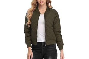 andy & natalie Women's Bomber Jacket Fashion Quilted Casual Lightweight Bomber Jakcets Zip up Outerwear Jacket with Pockets