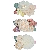 WNYUJOY 3pcs Girls Flower Hair Clips, Floral Hair Barrettes w/Boutique Fully Lined Alligator, Hair Bows for Baby Newborn Toddler