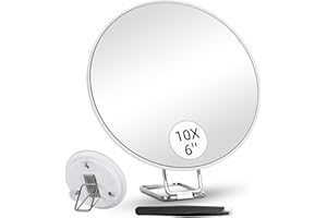 SUUPVAOR Makeup Mirror with 10X Magnification, Large Magnifying Mirror 10X with 3 Suction Cups & 360°Adjustable Stand for Handheld Table Use Wall-Mounted Travel, Compact 6" Magnifier Mirror and Tweezers Kits